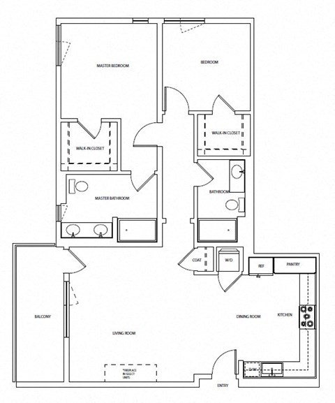 Floor plan for 2 beds, 2 baths, 1250 sqft